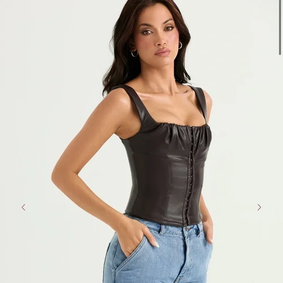 House of CB Dark Brown James vegan Leather corset top size medium - Picture 4 of 7